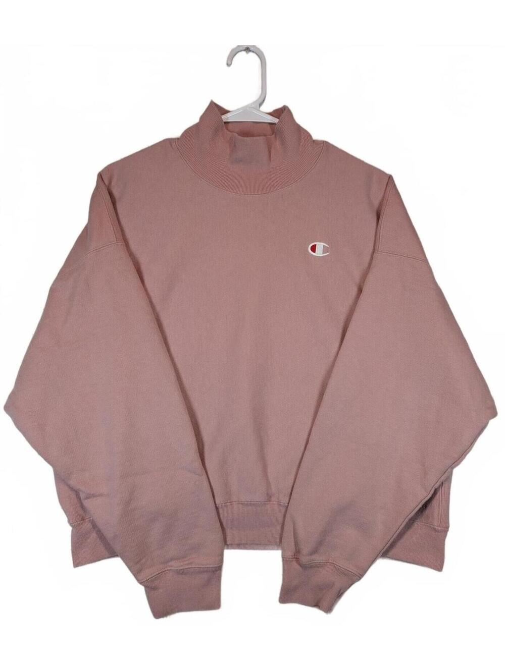 Champion Reverse Weave Mock Neck Sweatshirt Vintage Pullover Pink Womens Large